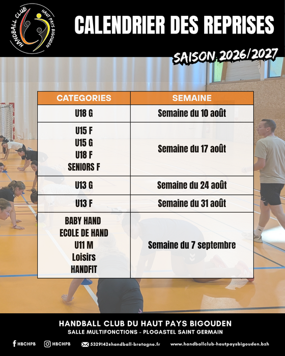Calendrier reprise 2026 2027 Publication Instagram 45